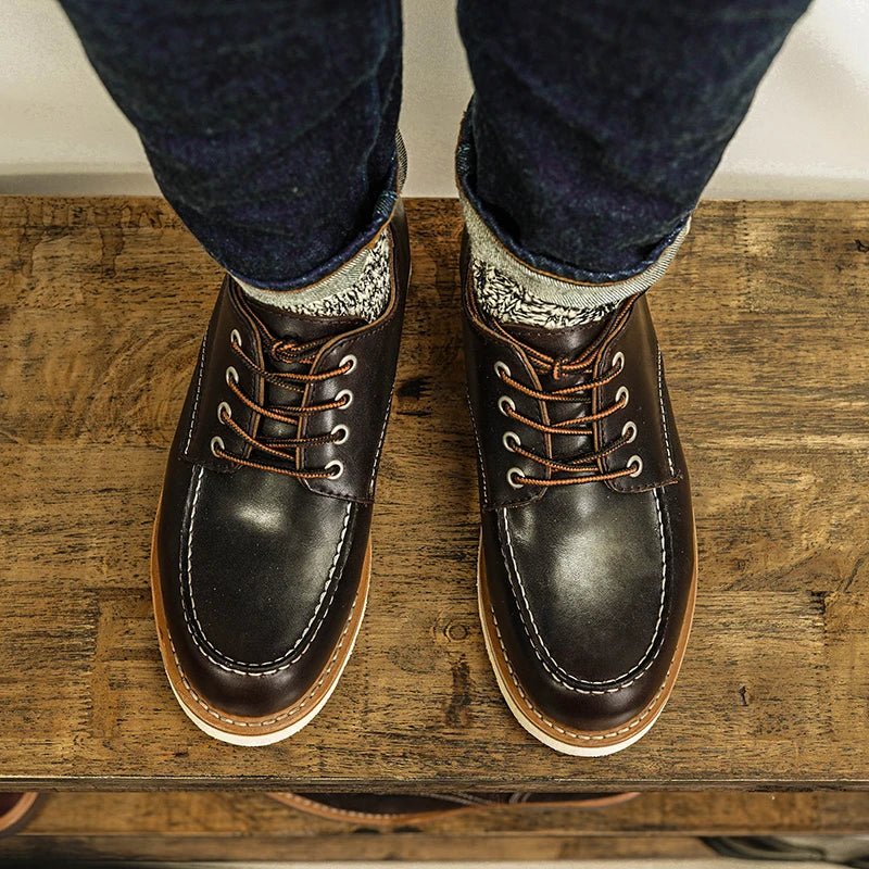 Durable Goodyear-Welted Stitchdown Rugged Style Work Boots Heritage Genuine Leather Moctoeboots Red For Men 1907 Shoes