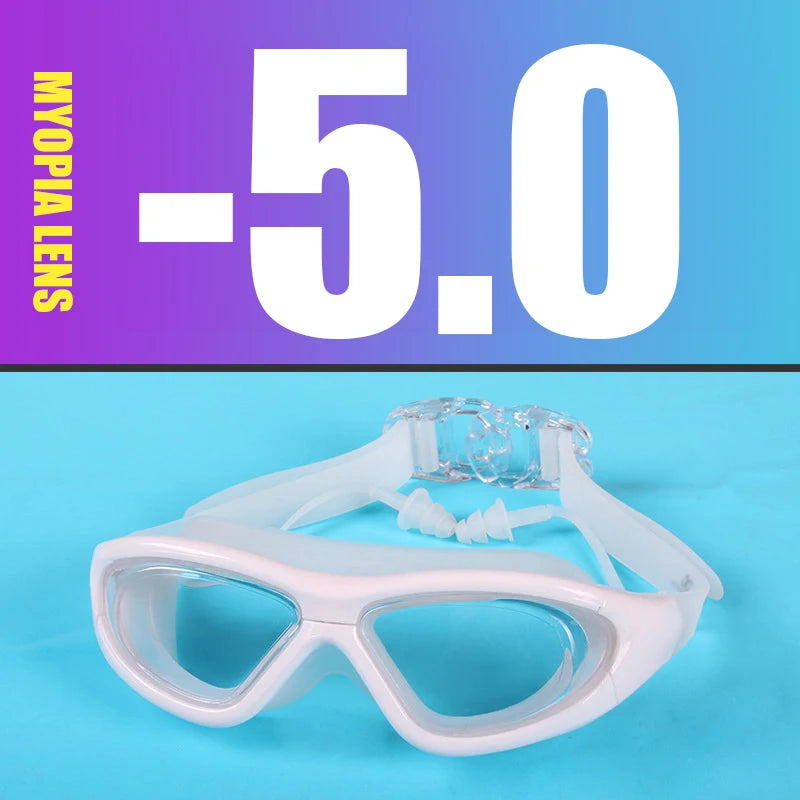 Myopia Swimming Goggles Earplug -2.0 to -9.0 Prescription Swim Pool Glasses Anti Fog Men Women Optical Waterproof Swim Eyewear