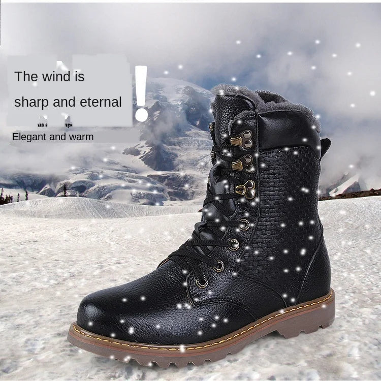 Motorcycle Male Boots velvet Winter Men warm Leather Tooling Shoes Fashion Retro Mid- Calf Male Motorcycle Punk Boots Rock Shoes