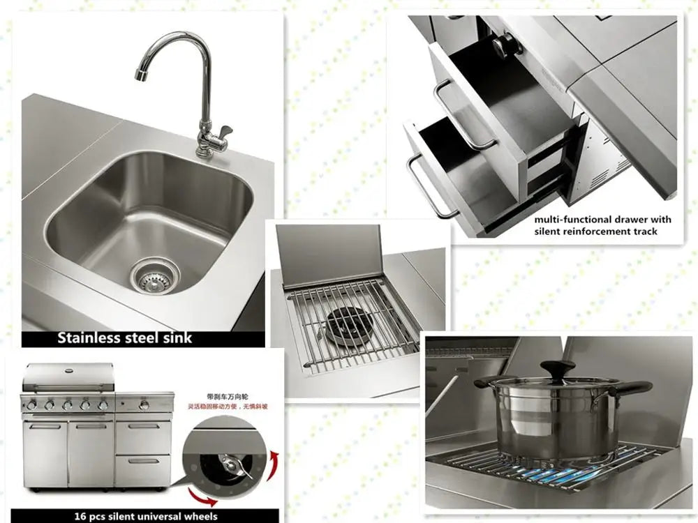 Luxury Outdoor Grill for Courtyard, Build-in Gas BBQ Grill,Stainless Steel 304