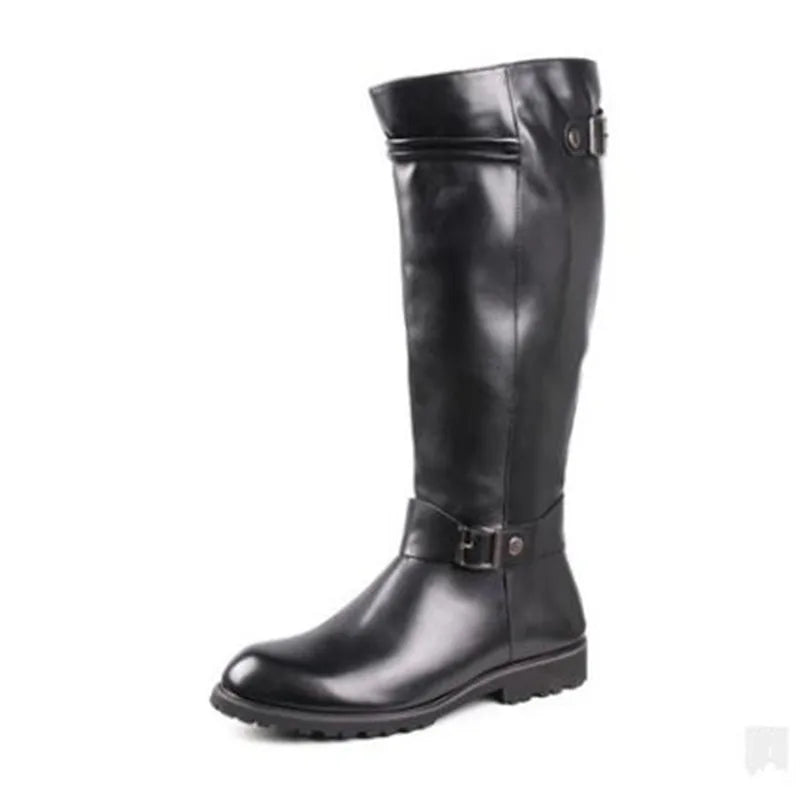 Leather Boots Fur High Top Casual Shoes Men Male Boots over the knee Botas Brand Motorcycle Boots