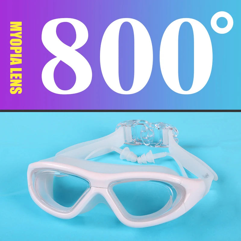 Adult Optical HD Swimming Goggles Anti-fog UV Protection Waterproof Silicone -2 To -9 Myopia Swim Eyewear Glasses with Earplug