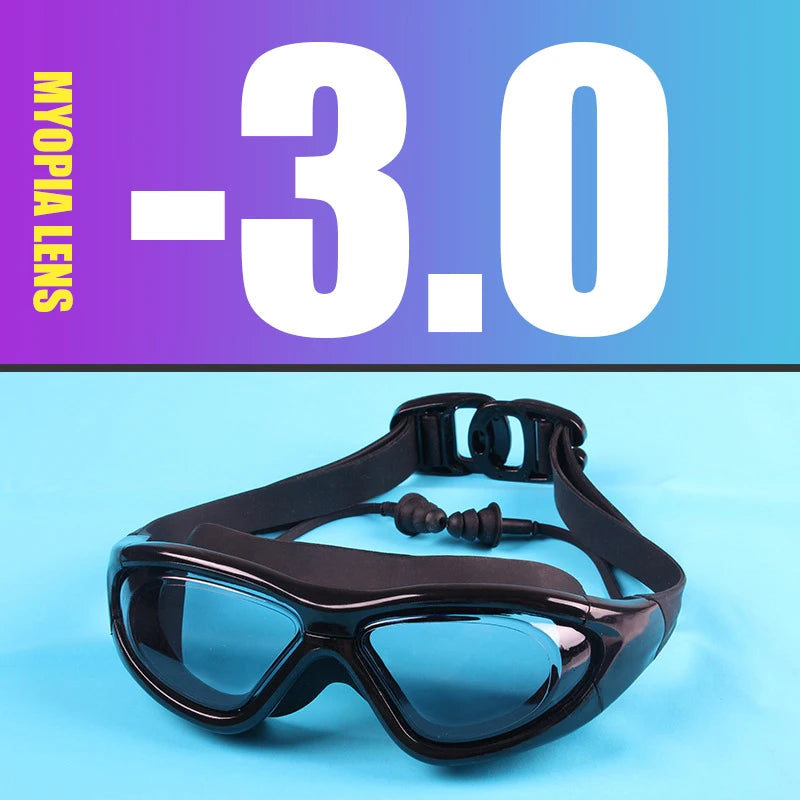 Myopia Swimming Goggles Earplug -2.0 to -9.0 Prescription Swim Pool Glasses Anti Fog Men Women Optical Waterproof Swim Eyewear