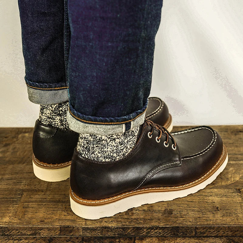 Durable Goodyear-Welted Stitchdown Rugged Style Work Boots Heritage Genuine Leather Moctoeboots Red For Men 1907 Shoes