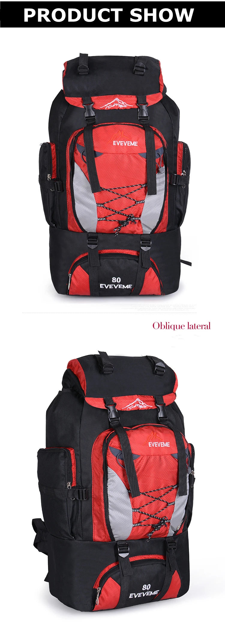 Men's 80L Large Hiking Mountaineering Backpack Climbing Hiking Backpack Camping Backpack Sport Outdoor Rucksack Bag