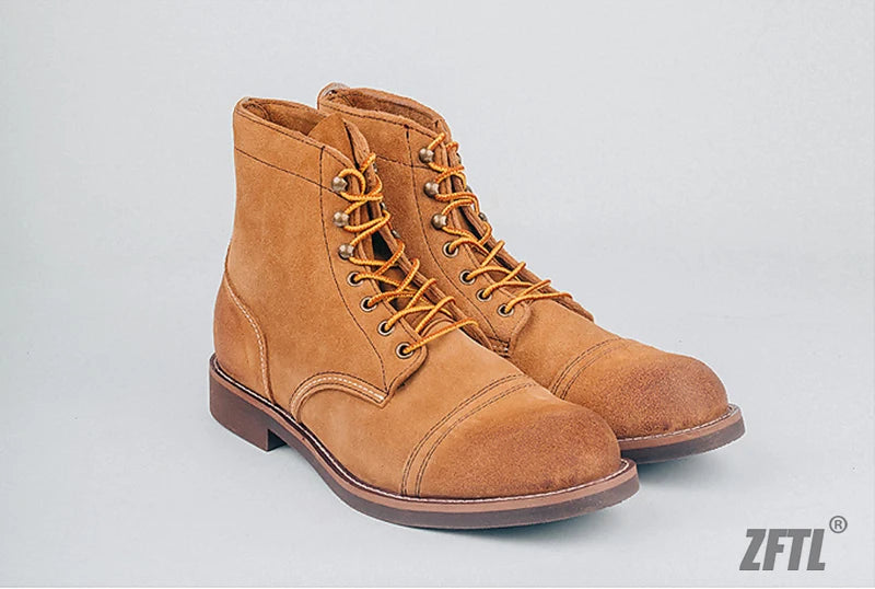 ZFTL Men's Motorcycle Boots Cowhide American Vintage Genuine Leather Desert Boots Male Lace up Boots Couple boots 2025