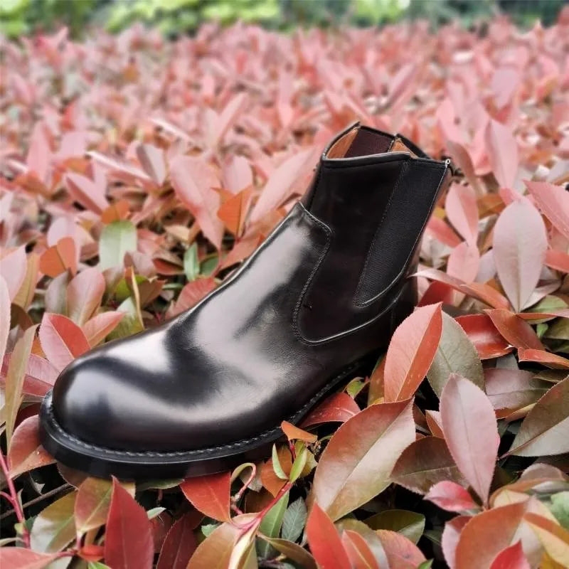 Classic Chelsea Boots Men Handmade Slip-On Round Toe Motorcycle Boots Cowhide Genuine Leather High Top Shoes Cowboy Boots