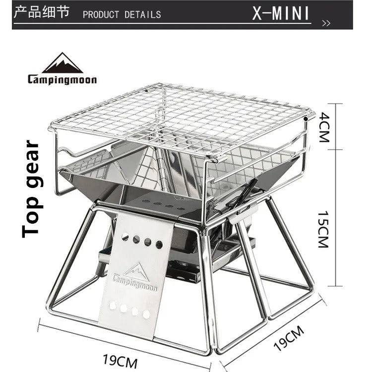 Steel Barbecue Rack Campingmoon X-Mini Couple Family Barbecue Grill 1-2 People  Barbecue Wood Carbon Small Stove