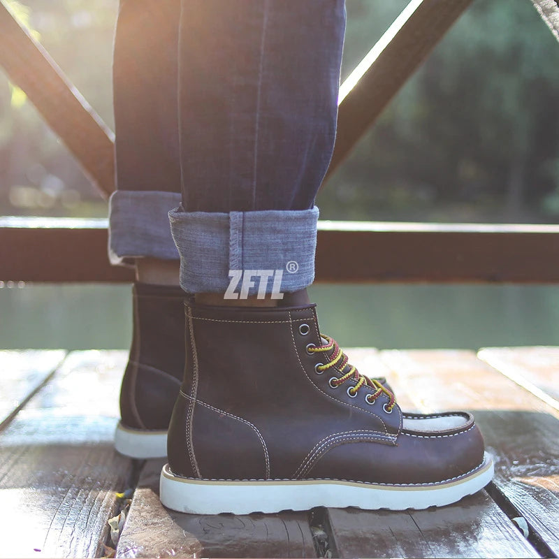 ZFTL Men's Ankle Boots American retro tooling boots Casual Crazy Horse Leather Men's Boots Vintage Man Lace up Boots 2025