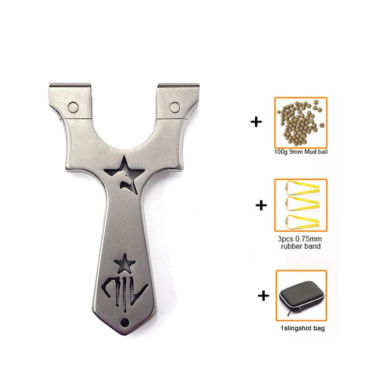 304 Stainless Steel Horse Head Slingshot Set with Rubber Band Line Cutting Integrated Straight Slingshot for Outdoor Shooting