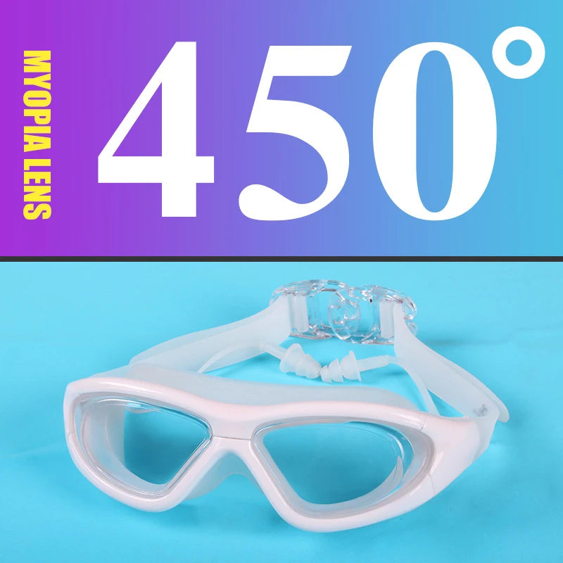 Adult Optical HD Swimming Goggles Anti-fog UV Protection Waterproof Silicone -2 To -9 Myopia Swim Eyewear Glasses with Earplug