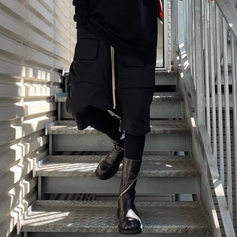 New Men Vintage Boots Round Toe Genuine Leather Mid-Calf Boot Punk Winter Handmade Black Motorcycle Biker Booties Zapatos Hombre