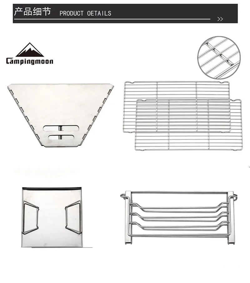 Stainless Steel Grill 4-7 People Thickened Campingmoon X-Two Outdoor Household Portable Folding Charcoal Grill
