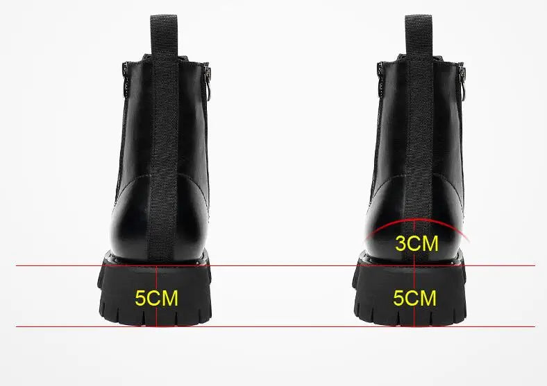 Men's Height Increasing Boots - 8CM Hidden Heel Leather Ankle Boots with Zipper | Elevator Shoes (Botas Masculino)