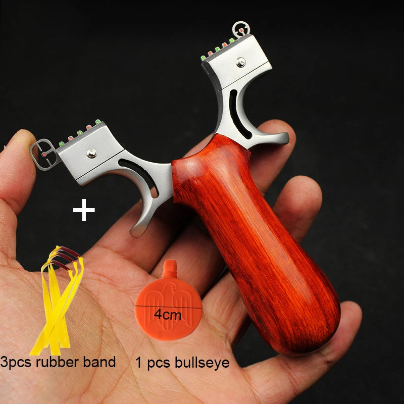 Hunting Slingshot Set Stainless Steel Catapult + Wood Handle with Rubber Band Outdoor High Precise Shooting Games