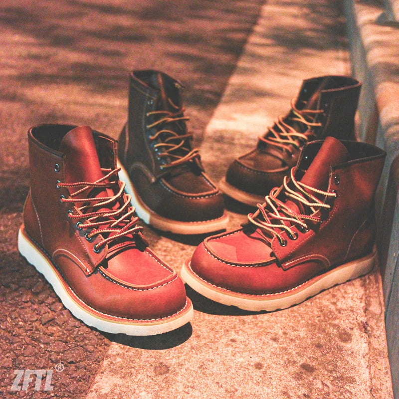 ZFTL Men's Ankle Boots American retro tooling boots Casual Crazy Horse Leather Men's Boots Vintage Man Lace up Boots 2025
