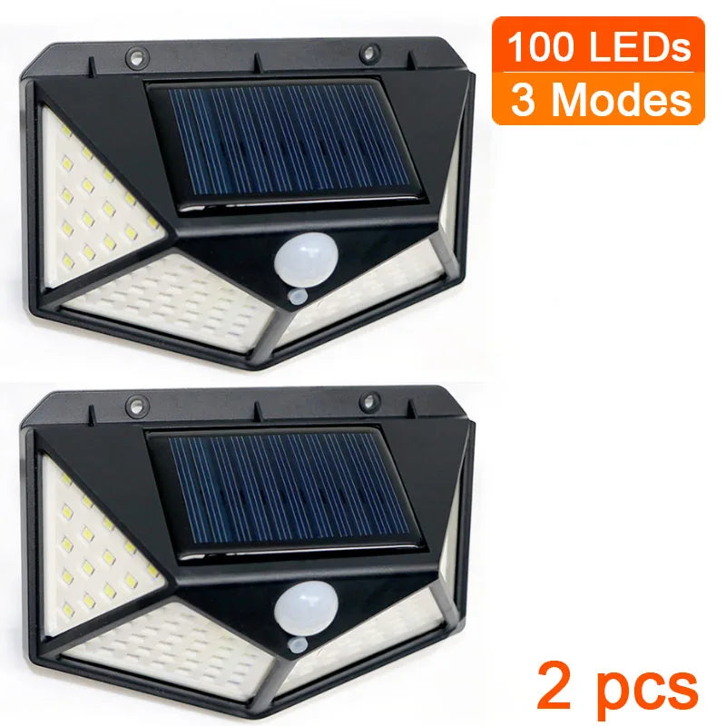 4 sides 100LEDs 3 modes glow PIR motion sensor solar wall light garden solar energy lamp always on at night outdoor street lamp