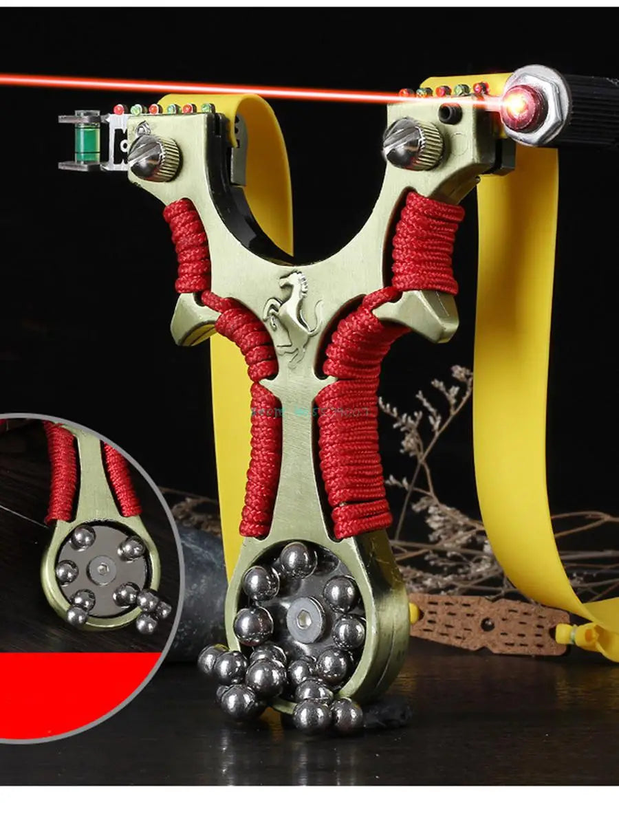 Alloy Slingshot Laser Red Line Flat Leather Hunting Slingshot Professional Shooting Aiming Catapult with Rubber Band Outdoor