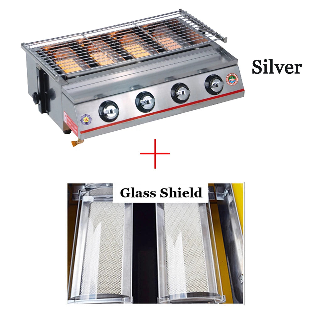 Smokeless LPG Grill 4 Burners Gas BBQ Stove Barbecue Tools For Outdoors Ceramic Burners With Stainless Steel or Glass Covers