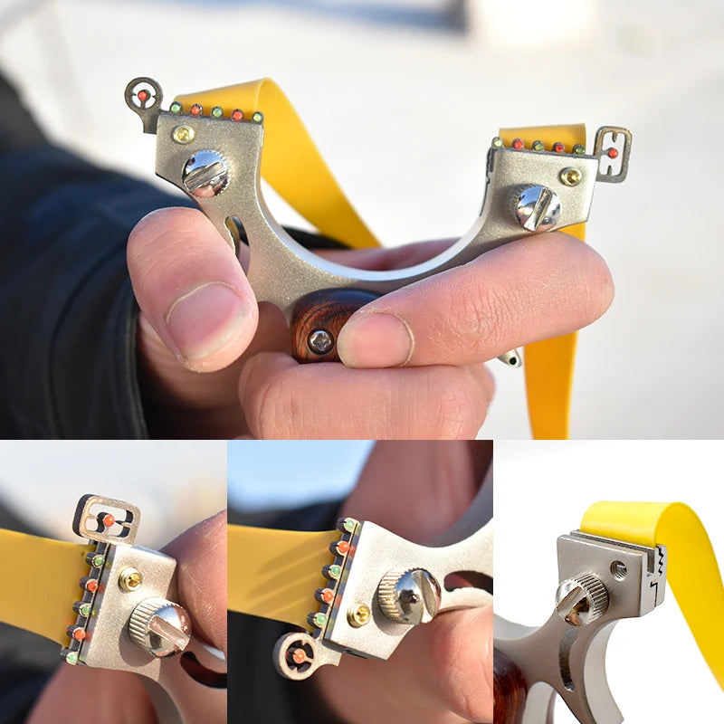 Hunting Slingshot Stainless Steel Bow Head + Wooden Handle Catapult with Rubber Band  for Outdoor Sports Entertainment Toys