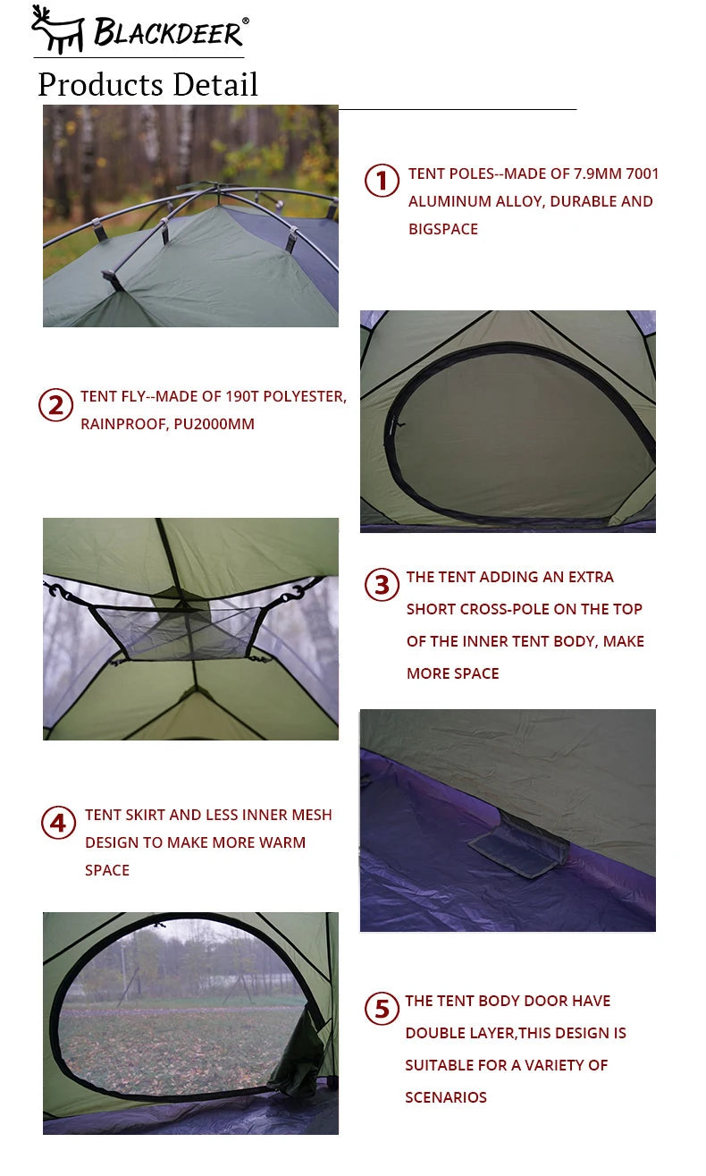Blackdeer Archeos 3P Tent Backpacking Tent Outdoor Camping 4 Season Tent With Snow Skirt Double Layer Waterproof Hiking Trekking
