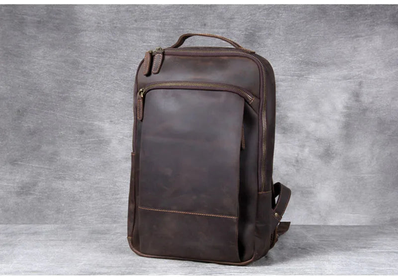 Vintage Crazy Horse Genuine Leather Backpack Men Backpack Laptop Leather Daily Bagpack Male Rucksack Trave Hiking Knapsack Large