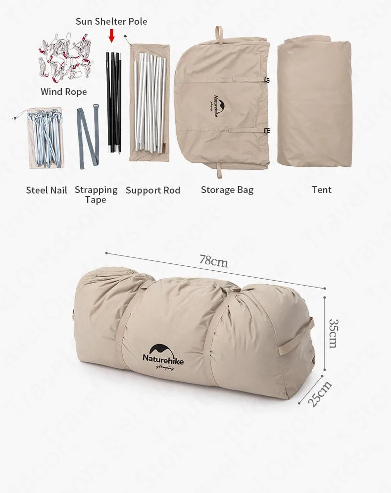 Naturehike Cotton A-Frame Ridge Tent Extended 4.8 3-season Camping Tent with Awning 2 Persons Family Outdoor Travel Waterproof