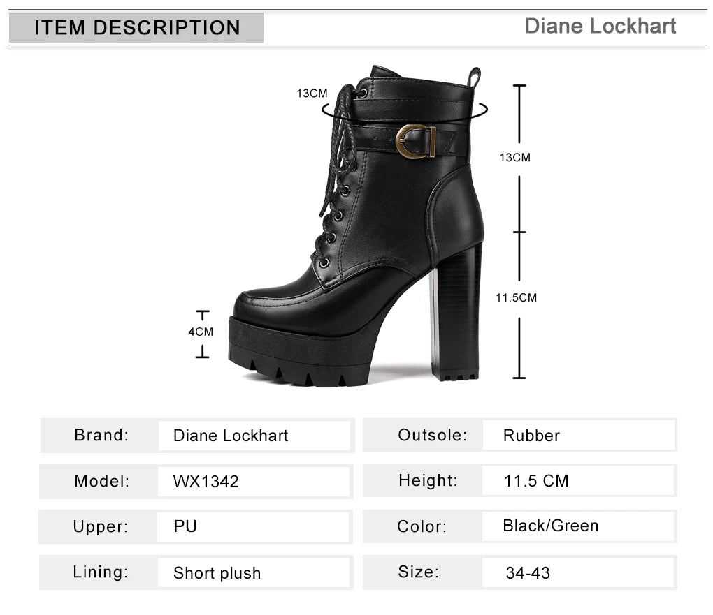 Black Platform Combat Ankle Boots For Women Round Toe Buckle Strap Woman Lace Up Shoes Winter Biker Boot Motorcycle Bottes 41 42