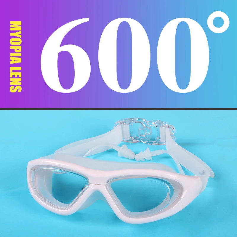 Adult Optical HD Swimming Goggles Anti-fog UV Protection Waterproof Silicone -2 To -9 Myopia Swim Eyewear Glasses with Earplug