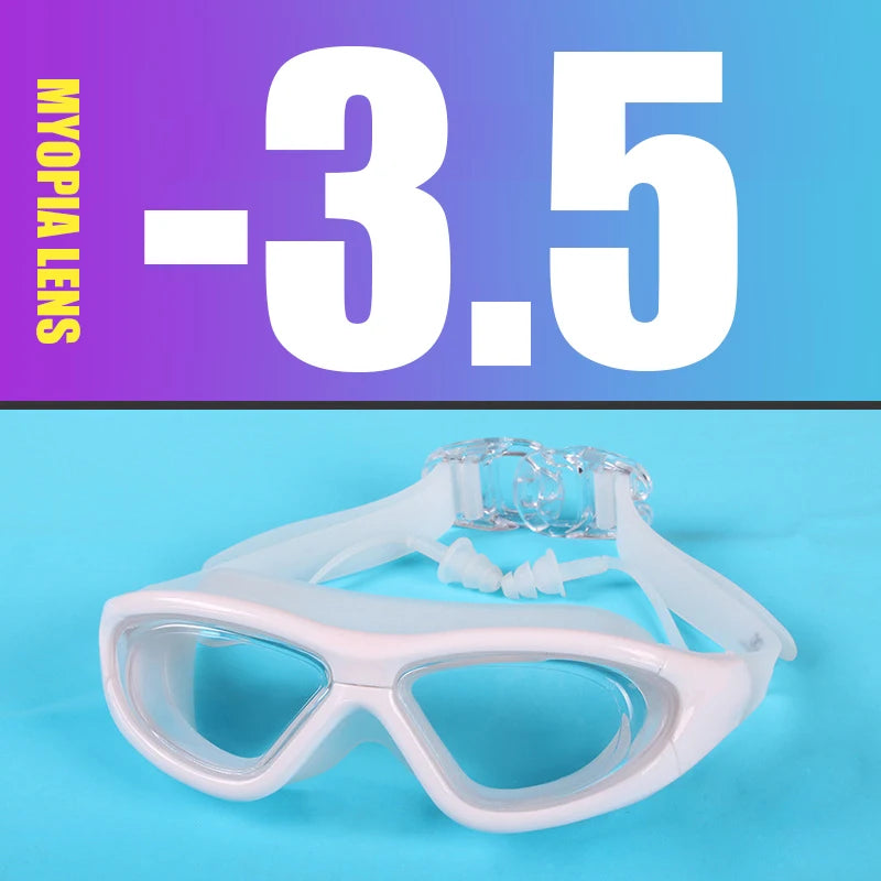 Myopia Swimming Goggles Earplug -2.0 to -9.0 Prescription Swim Pool Glasses Anti Fog Men Women Optical Waterproof Swim Eyewear