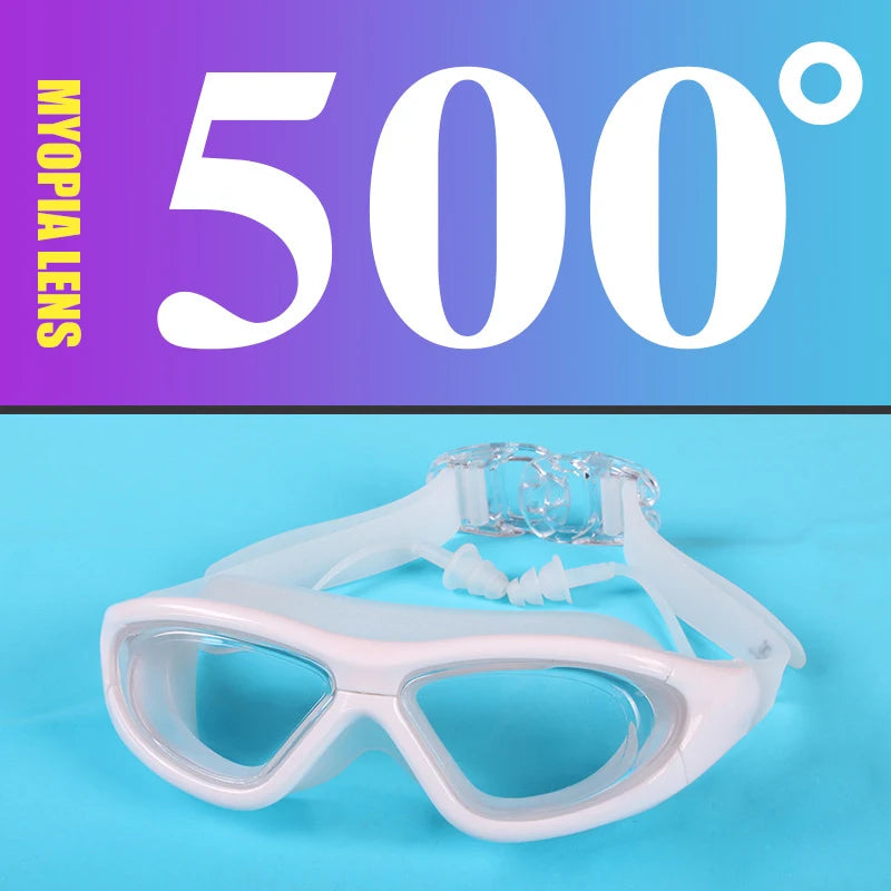 Adult Optical HD Swimming Goggles Anti-fog UV Protection Waterproof Silicone -2 To -9 Myopia Swim Eyewear Glasses with Earplug