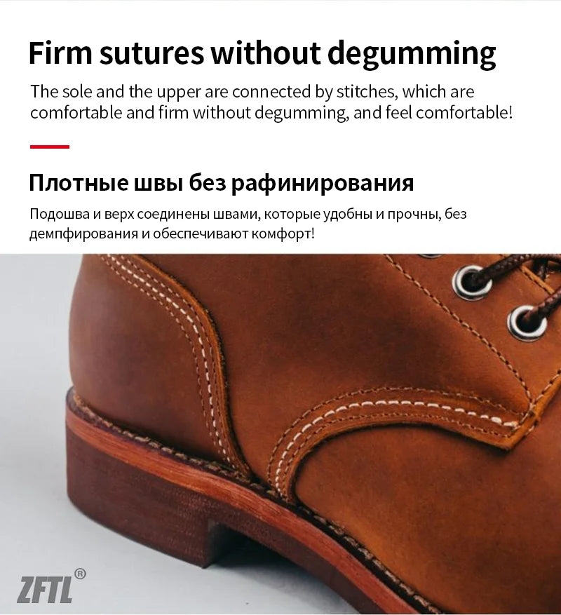 ZFTL Men's Motorcycle Boots Cowhide American Vintage Genuine Leather Desert Boots Male Lace up Boots Couple boots 2025