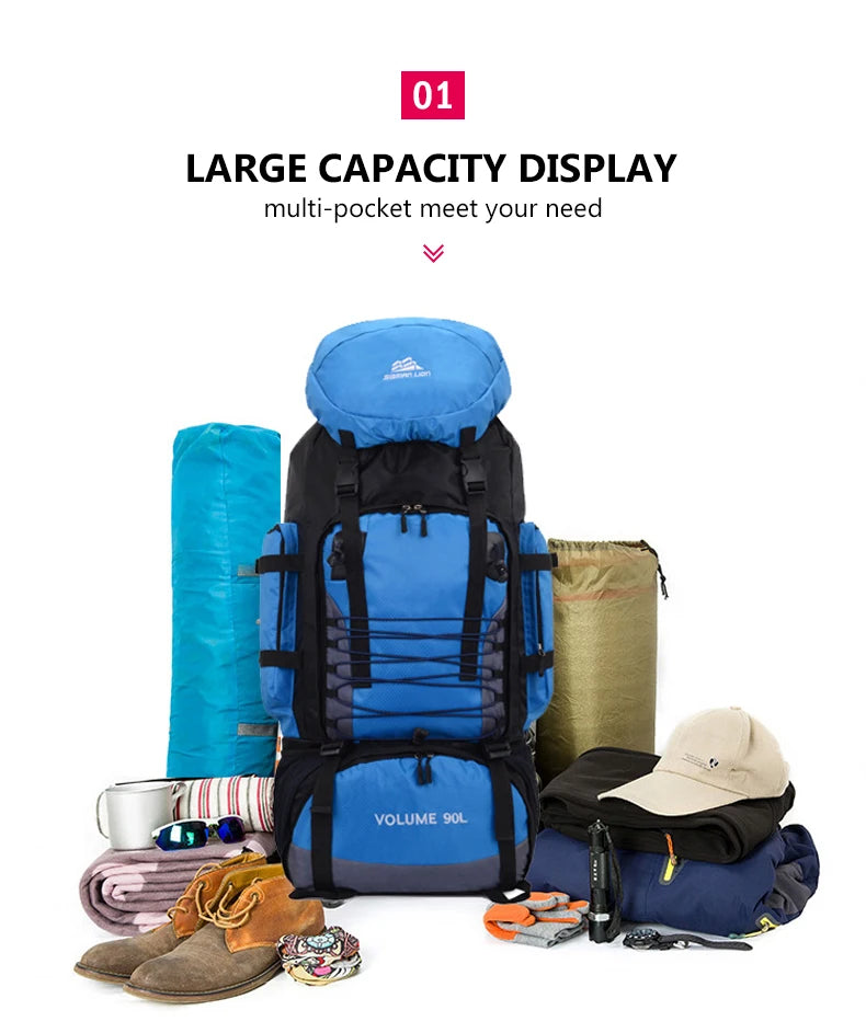 90L Travel Bag Camping Backpack Hiking Army Climbing Bag Trekking Mountaineering Mochila Large Capacity Sport Rucksack