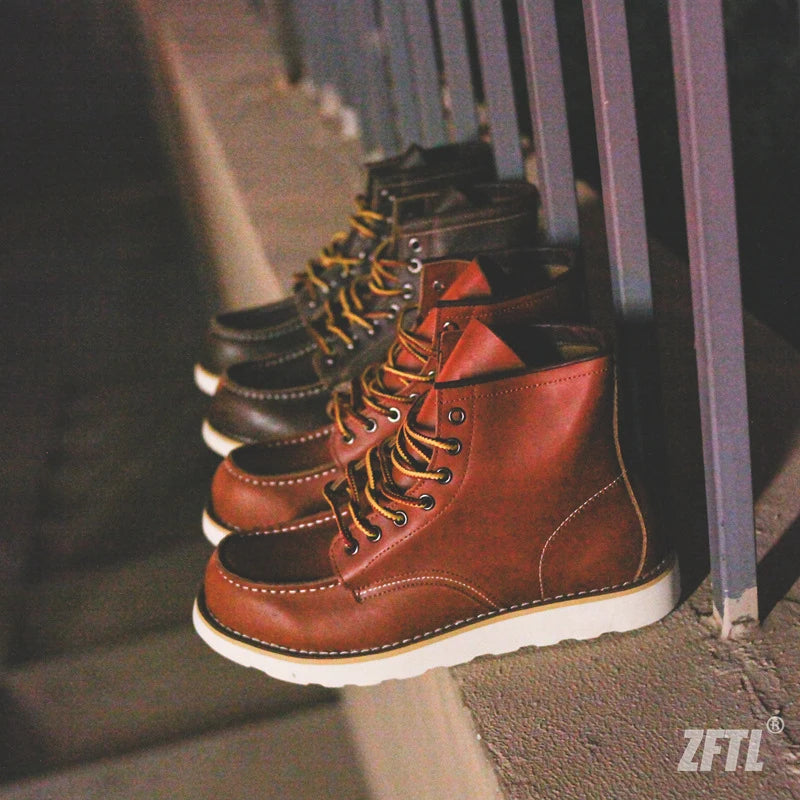 ZFTL Men's Ankle Boots American retro tooling boots Casual Crazy Horse Leather Men's Boots Vintage Man Lace up Boots 2025