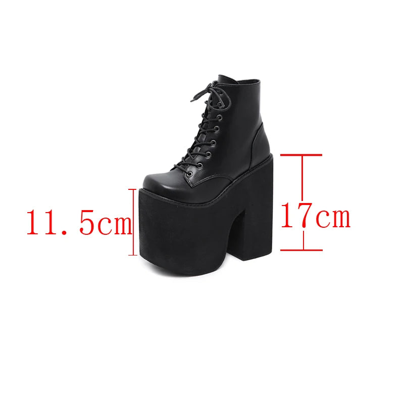 17cm Boots For Women Fashion Black Ankle Boots Punk Style Autumn Cosplay Shoes High Heels Goth Platform Boots Bottes Femme