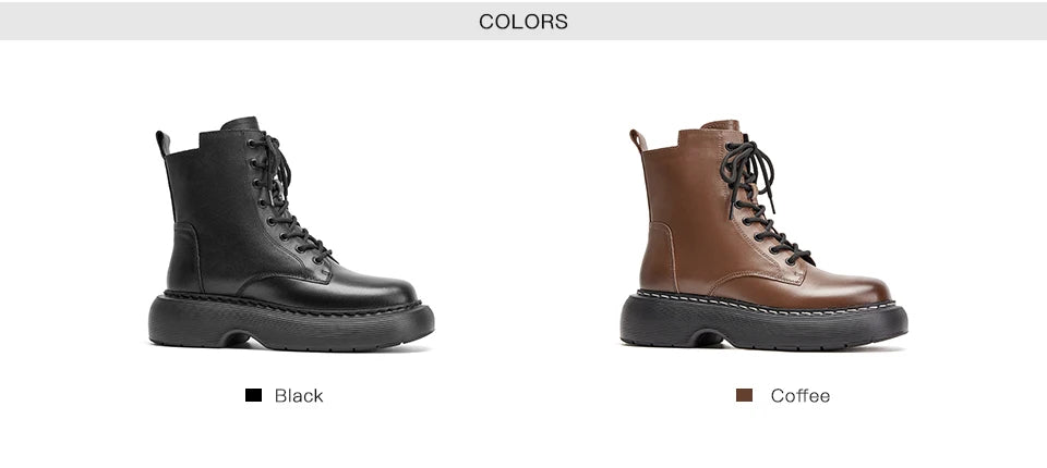 BeauToday Ankle Boots Women Cow Leather Platform Side Zipper Cross-tied Lace Sewing Female Autumn Shoes Handmade 04490