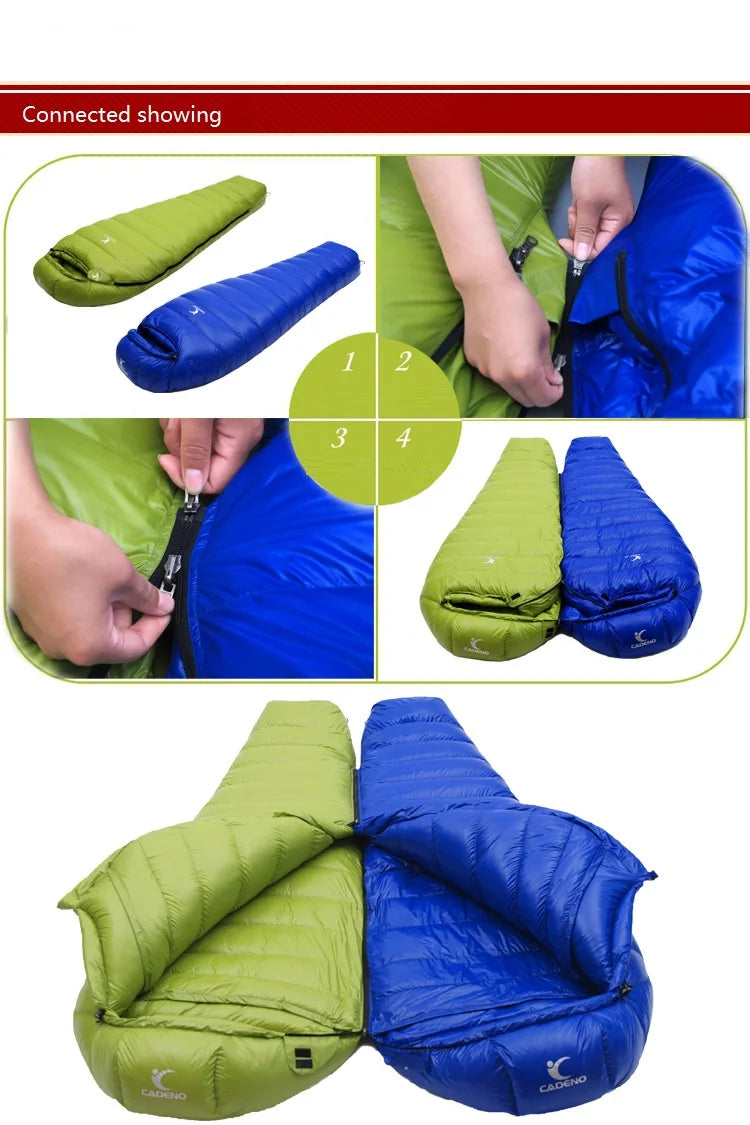 CADENO White Goose Down Filled Adult Mummy Style Sleeping Bag Fit for Winter  Autumn Thermal 10Kinds of Thickness Camping Travel