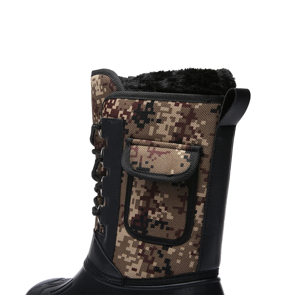 New Winter Camouflage Snow Men Boots Rain Shoes Outdoor Waterproof With Fur Plush Warm Male Casual Mid-Calf Work Motorcycle Boot