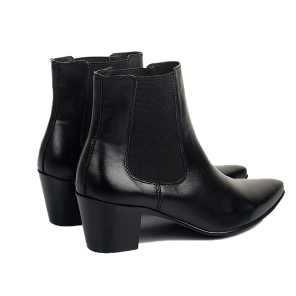 6CM high-heeled Men's Shoes Boots Korean Style Leather Boots Men High-top Fashion Business Short Boots Men Pointed Toe
