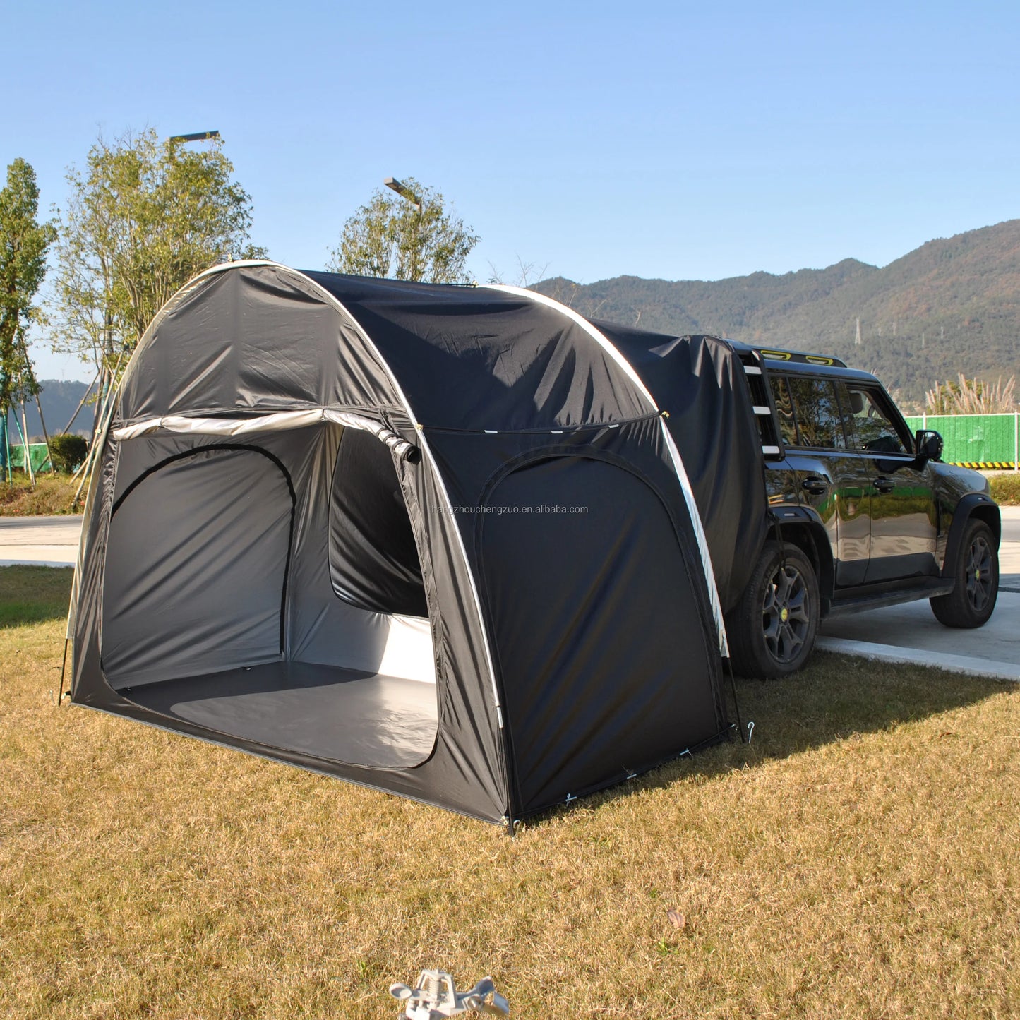 SUV Camping Tents Car Tent with Porch Vestibule Awning Shelter, 4 Person SUV Tent for Car Camping Universal Fits All SUVs Vans