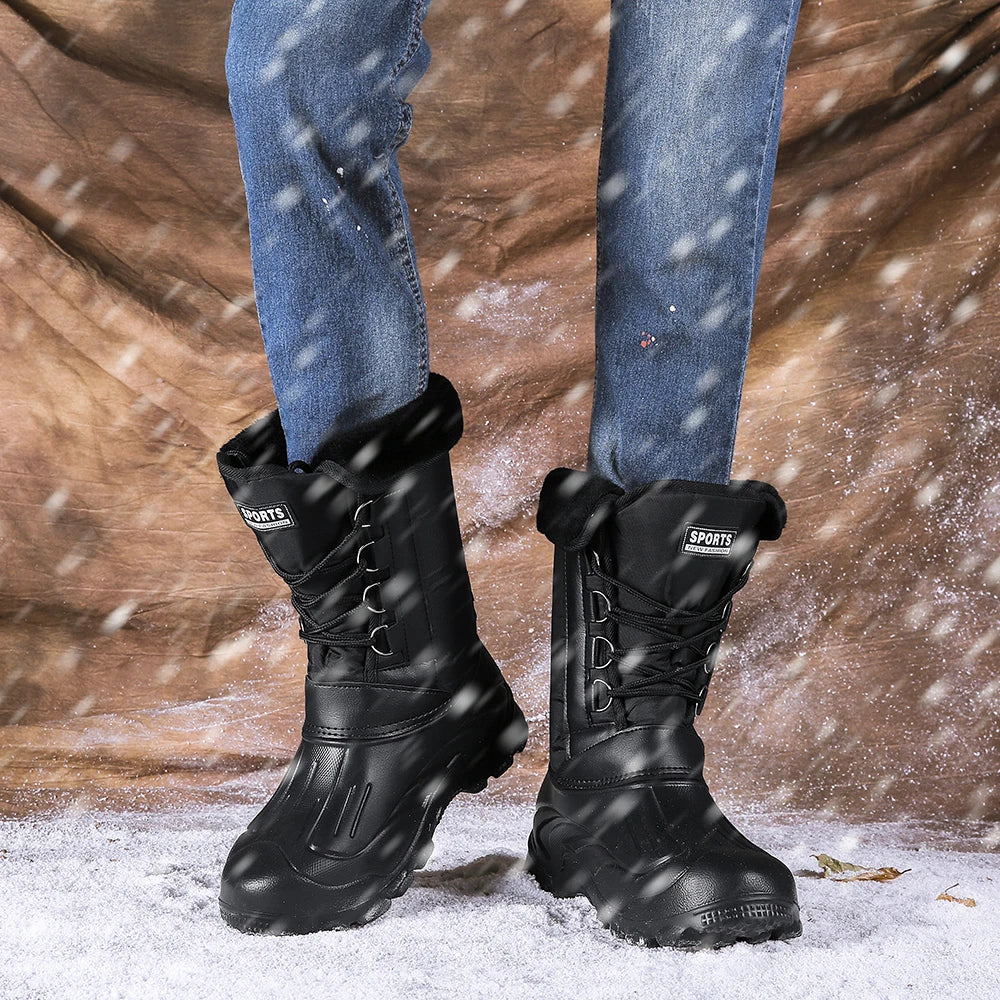 New Winter Camouflage Snow Men Boots Rain Shoes Outdoor Waterproof With Fur Plush Warm Male Casual Mid-Calf Work Motorcycle Boot