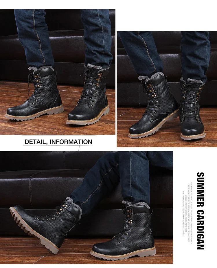 Motorcycle Male Boots velvet Winter Men warm Leather Tooling Shoes Fashion Retro Mid- Calf Male Motorcycle Punk Boots Rock Shoes