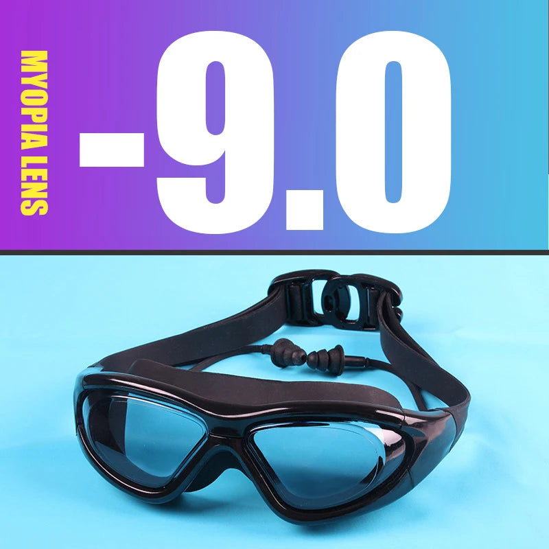 Myopia Swimming Goggles Earplug -2.0 to -9.0 Prescription Swim Pool Glasses Anti Fog Men Women Optical Waterproof Swim Eyewear