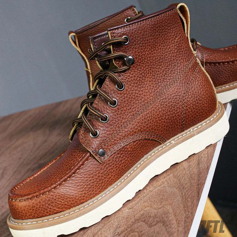 ZFTL Men's Boots Cowhide Thick-soled boots retro British Outdoor Tooling shoes Ankle Boots Male Casual Lace up boots 2025