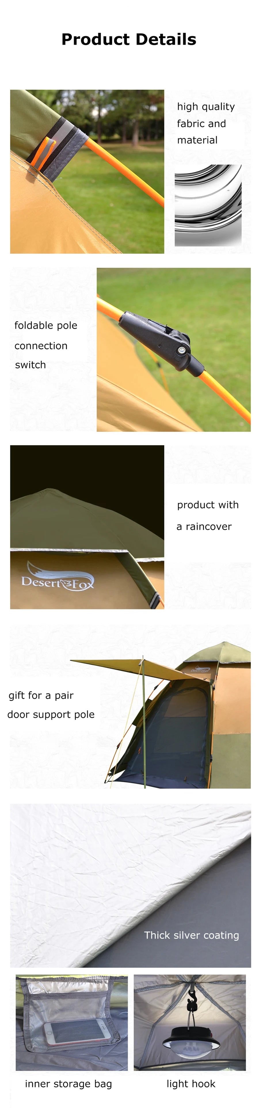 Desert&Fox Pop-up Automatic Tent 3-4 Person Instant Camping Tent Backpacking Family Dome Tents for Camping Hiking Travelling