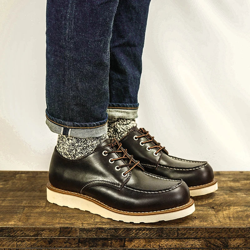 Durable Goodyear-Welted Stitchdown Rugged Style Work Boots Heritage Genuine Leather Moctoeboots Red For Men 1907 Shoes