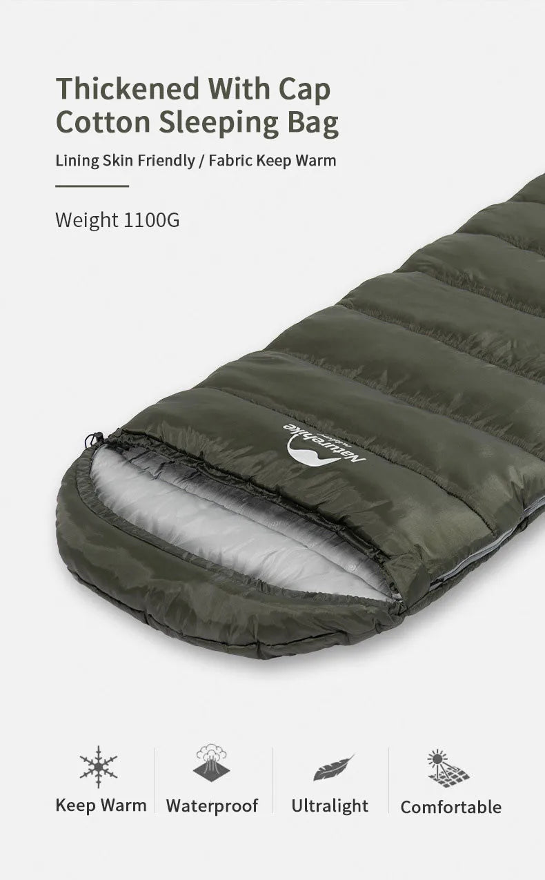 Naturehike Sleeping Bag Ultralight Winter Envelope Spliceable Sleeping Bag for Outdoor Camping Adult Waterproof Cotton Quilt