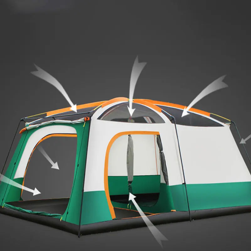 Outdoor Double Deck Two Bedrooms And Four Seasons Camping Waterproof Tent 8-12 People Picnic Large Space Camping Tent