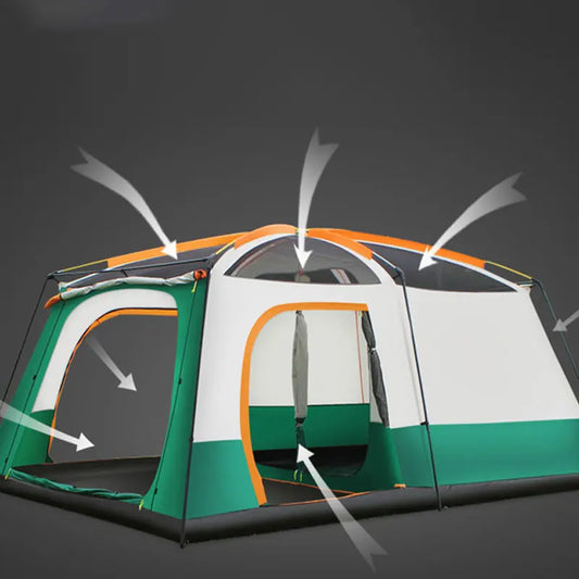 Outdoor Double Deck Two Bedrooms And Four Seasons Camping Waterproof Tent 8-12 People Picnic Large Space Camping Tent