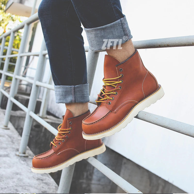 ZFTL Men's Ankle Boots American retro tooling boots Casual Crazy Horse Leather Men's Boots Vintage Man Lace up Boots 2025
